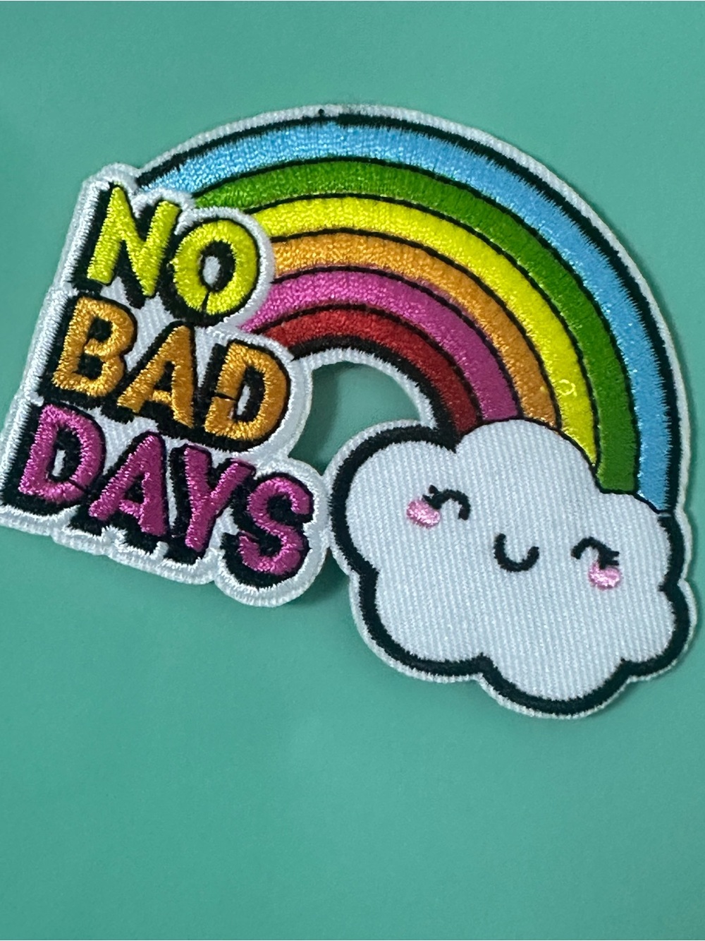 New No Bad Days Rainbow Smiley Cloud Positivity Happy Embroidered Iron On Patch - Picture 7 of 10